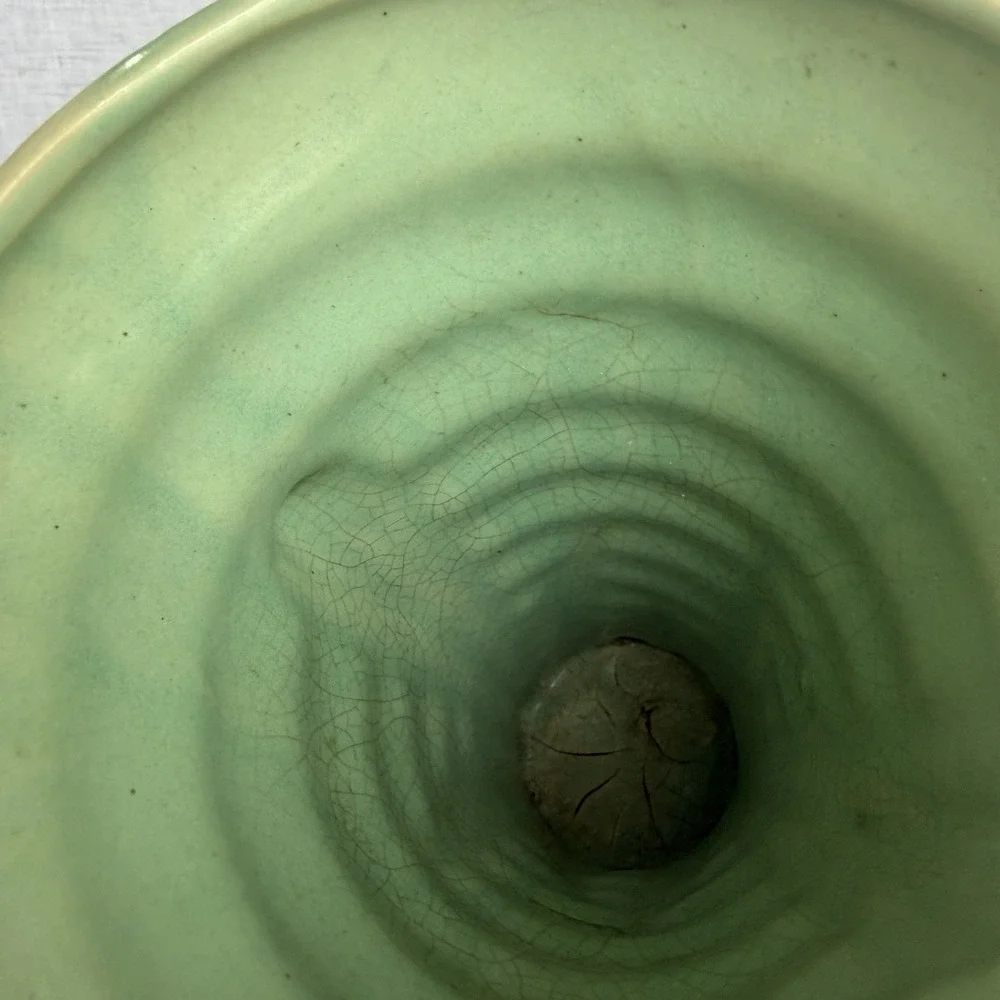 Vintage 1930 Brush McCoy Pottery Rings and Leaves Banded Green Vase 528 Art Deco